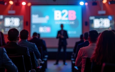 Business, men and networking event in office for b2b collaboration, financial expo and startup ideas. Seminar review, people and low angle at global convention for career development and workshop