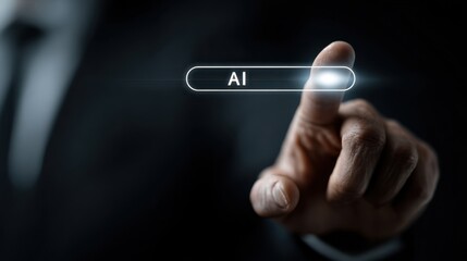 Businessman touches ai search bar on virtual screen, changing online search with generative Artificial Intelligence in a high quality realistic concept