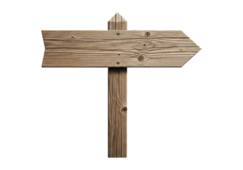 Wooden arrow signpost pointing to the right on a white background with a rustic texture, perfect for directional or informational purposes