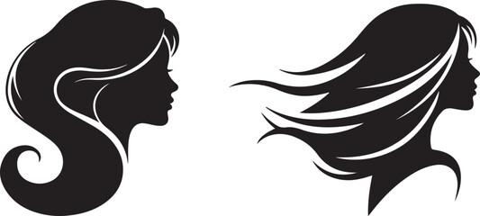 Black Silhouette Profile of Two Women with Flowing Hair
