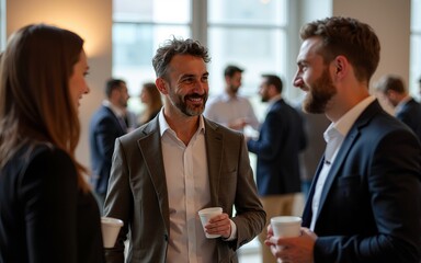 Delegates Networking During Coffee Break At Conference. High quality