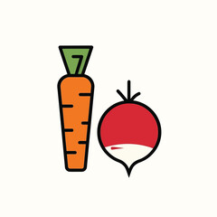 Orange carrot and red radish simple flat icon vegetable