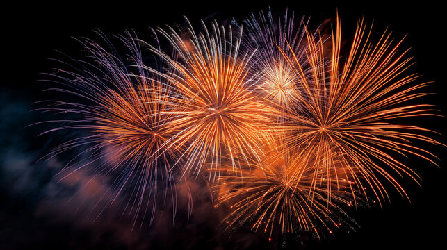 Fireworks in the night sky: Capturing the beauty and celebration of bursting fireworks display across a dark sky with colorful sparks, creating a sense of joy and wonder.