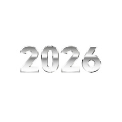 Silver metallic 2026 numbers isolated on transparent background