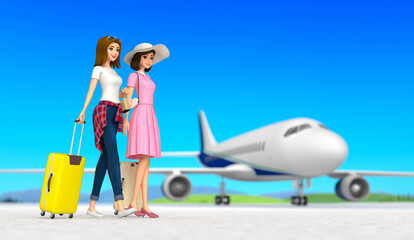 Women setting out on a trip.