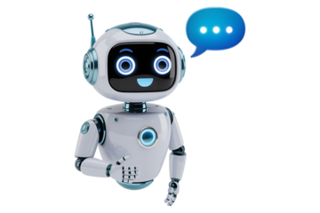 Friendly ai chatbot assistant with speech bubble 3d render icon