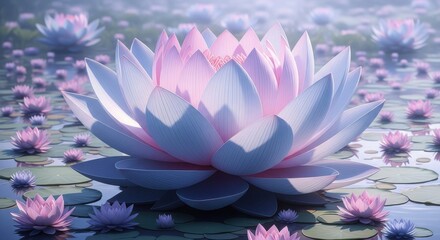 Enchanting lotus flowers bloom in a serene water garden