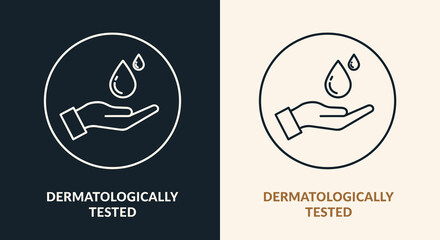 Dermatologically Tested Hand Receiving Pure Water Drop Illustration on Dual Backgrounds, Representing Skincare Efficacy and Gentle Product Assurance, Ideal for Cosmetic Packaging, Healthcare Marketing