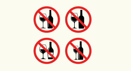 No Alcohol Allowed Signage for Public Health Awareness, Illustrating Prohibition and Responsible Drinking in Bars or Restaurants, a Symbol Against Alcoholism with a Bold Red Circle and Line, for Prese