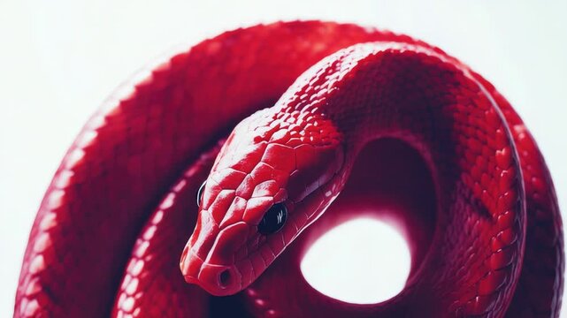 Video A close-up shot of a vibrant red snake resting on a white surface