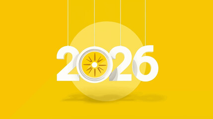 Modern minimalist graphic illustration of the year 2026 with bold white sans serif numbers
