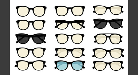 Eyeglasses Collection Displayed on White Background for Optometry and Vision Correction Marketing, Featuring Diverse Styles, Shapes, and Frame Designs, Suitable for Online Catalogs, Healthcare, Style