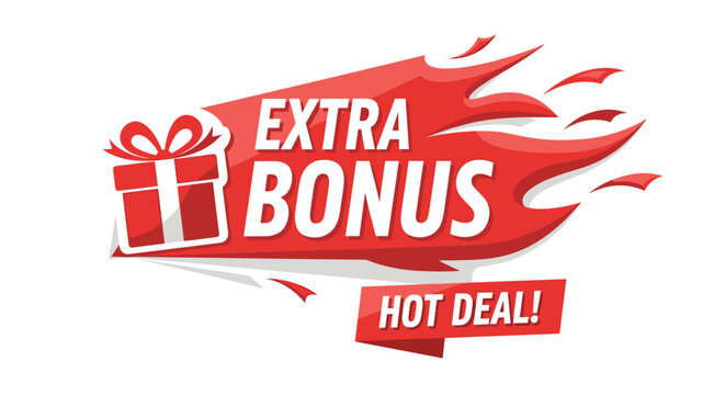 Eye-Catching Extra Bonus Hot Deal Announcement with Gift Box for Marketing Campaigns, Promotions, and Special Offers, Emphasizing Value, Benefits, and Consumer Excitement in Commercial Advertising, Re