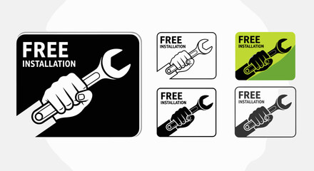 Free Installation Service Concept Illustration: Hand Holding Wrench Ready for Plumbing or Mechanical Work, Vector Graphics for Repair, Maintenance, Promotional Material, Website, Modern Design, Profes