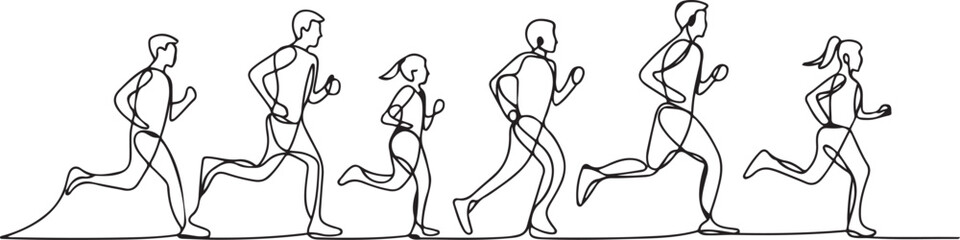 Continuous Line Art of People Running and Jogging. line icon-continuous line drawing. one line Icon drawing with white background