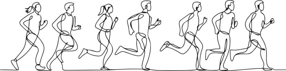 Continuous Line Art of People Running and Jogging. line icon-continuous line drawing. one line Icon drawing with white background