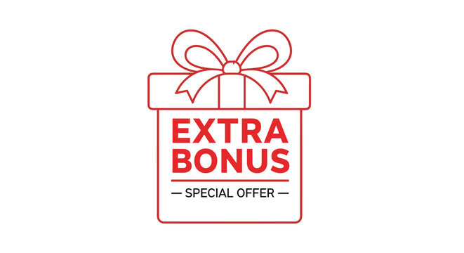 Festive Extra Bonus Special Offer:  A Red Outline Gift Box with Bow Presenting a Unique Promotion in a Minimalist Style for Ecommerce Marketing Campaigns and Holiday Season Sales, an Excellent Design