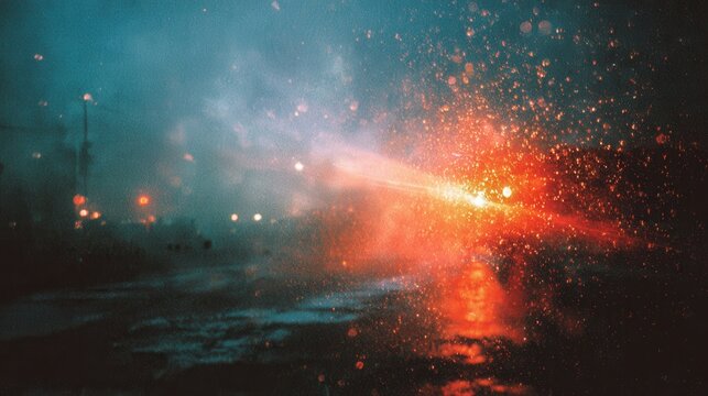 Light leak overlay effect with scratch dust and blur orange light leaks, retro noisy film texture light leak flare on black background, abstract background with colorful light