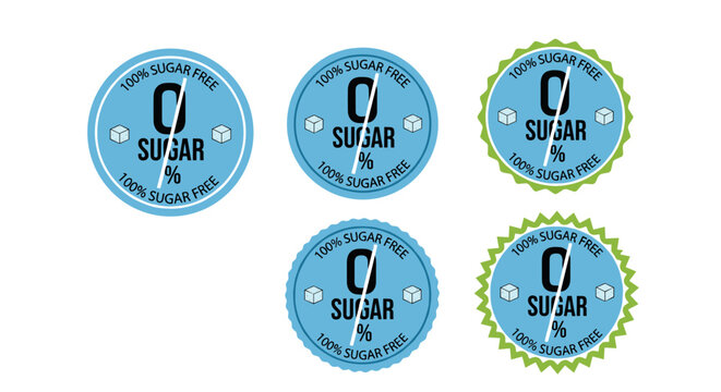 Zero Sugar Labels for Healthy Food Marketing in Modern Blue & Green, Promoting Diet & Wellness for Health-Conscious Consumers, Ideal for Advertising & Packaging Design with Clean, Professional Style,