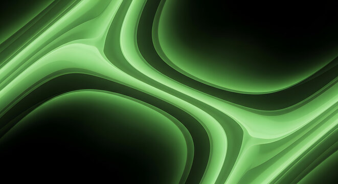 A vibrant display of neon green light waves creating a dynamic and abstract pattern against a dark backdrop