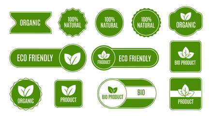 Eco-Friendly Product Labels Promoting Sustainability for Green Businesses and Organic Food Marketing Campaigns on White Backdrop, Showcasing Natural and Bio Products for Healthy Lifestyle Presentation