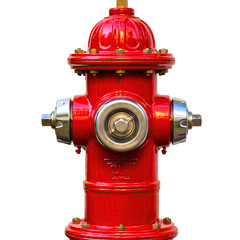 Detailed Close-Up Of A Bright Red Fire Hydrant With Silver Accents Standing On A Transparent Black Background Illuminated By Soft Studio Lighting