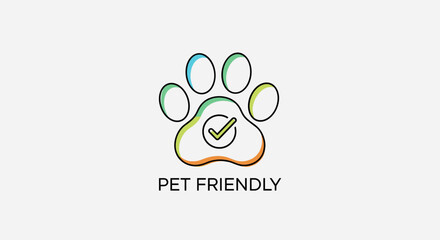 Pet-Friendly Establishment Promoting Animal Welfare: Paw Print Symbol with Checkmark Promoting Acceptance of Companion Animals in Hotels & Rental Properties, A Modern Icon for Veterinary Practices & P