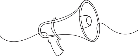 illustration of a megaphone. Continuous line drawing. one line Icon drawing with white background