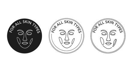 Minimalist Skincare Logo Design Set for All Skin Types Illustrating Simplicity and Purity in Beauty Industry Marketing Materials, Featuring a Stylized Face in Black and White, Ideal for Branding, Adve