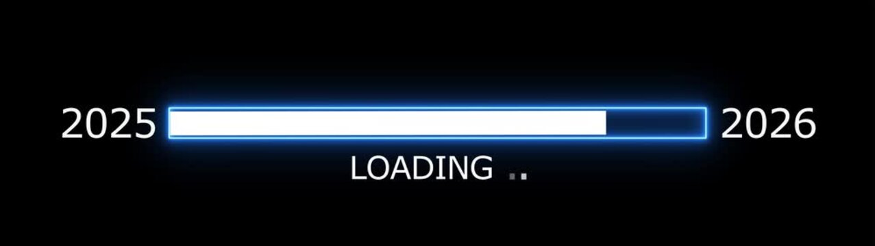Neon loading bar progress from 2025 to 2026 yew year concept animation background.