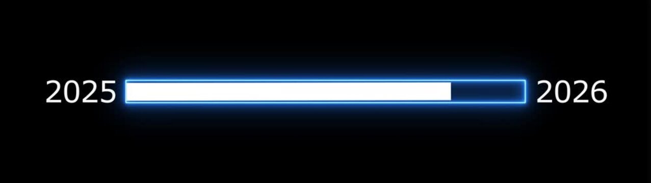 Neon loading bar progress from 2025 to 2026 yew year concept animation background.