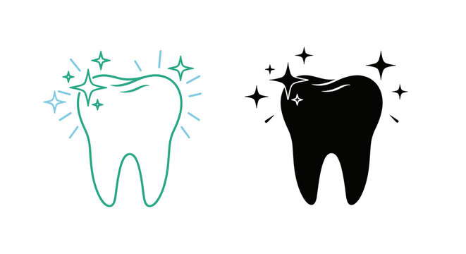 Sparkling Clean Tooth Icons for Dental Health Promotion, Fresh Breath Assurance and Oral Hygiene Awareness on White Backdrop, Professional Dentistry Illustrations for Marketing and Advertising with Sh