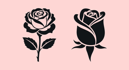 Black Rose Flower Silhouette Vector Illustration Set