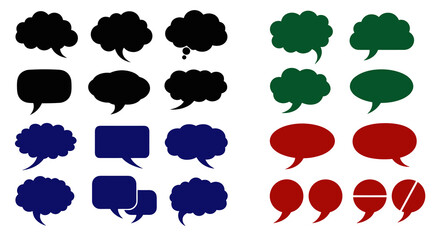 Diverse Speech Bubbles Arranged in Rows Displaying Communication Concepts for Business Presentations and Marketing Materials, Emphasizing Dialogue, Conversation, and Modern Professional Design for Web