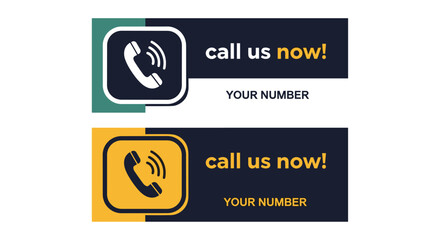 Modern Call Us Now Communication Banners for Business Support: Contact Information Templates for Customer Service, Featuring a Phone Icon, Available in Green and Yellow, Ideal for Marketing, Advertisi