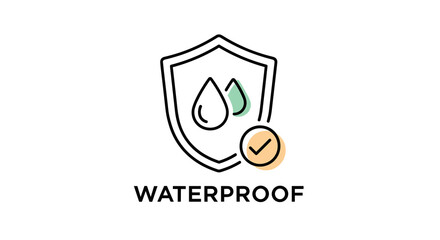 Waterproof Protection Verified Icon Graphic Concept for Product Assurance, Modern Design. Shield Symbol with Water Drops Checked for Durability and Reliability in Vector Illustration, Suitable for Mar