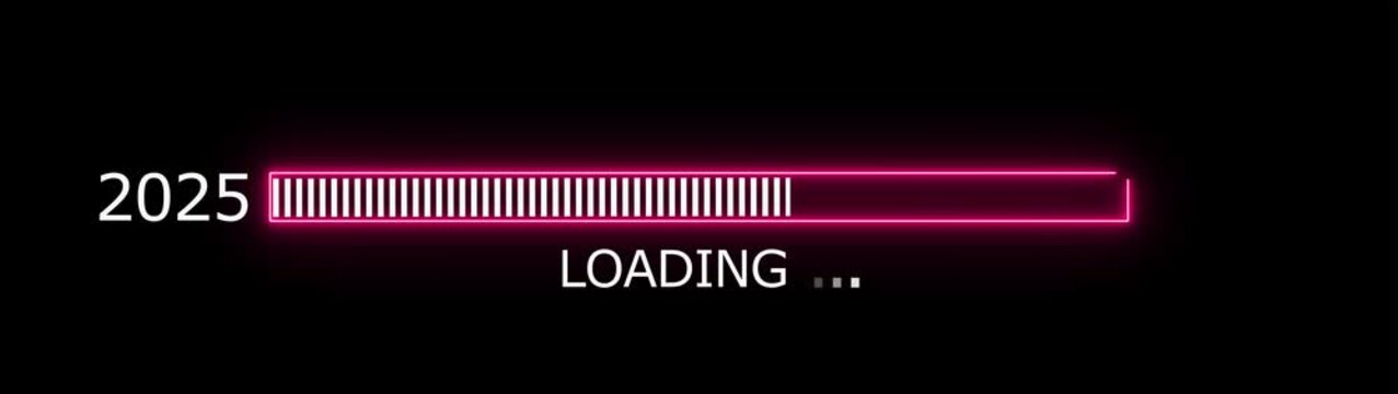 Neon loading bar progress from 2025 to 2026 yew year concept animation background.