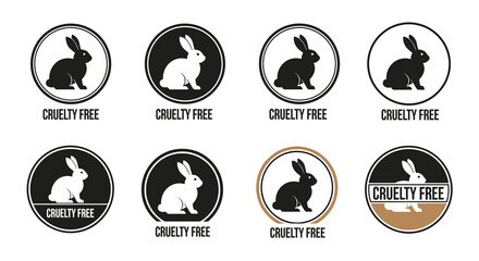 Cruelty-Free Beauty Product Icons Set: Ethical Rabbit Symbols for Vegan Cosmetics and Sustainable Skincare Packaging, Highlighting Conscious Consumerism and Animal Welfare in Modern Marketing Material