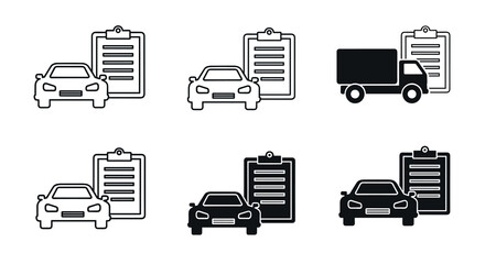 Car Inspection Checklist Icons Set Depicting Vehicle Assessment and Maintenance for Automotive Businesses, Transportation Services, and Insurance Documents, Promoting Road Safety in a Modern, Professi