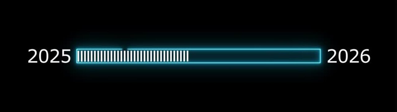 Neon loading bar progress from 2025 to 2026 yew year concept animation background.