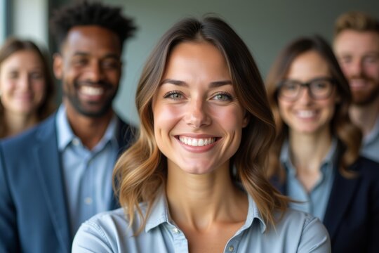 Portrait of a Happy Female Human Resources Manager with Her Diverse Team in the Office