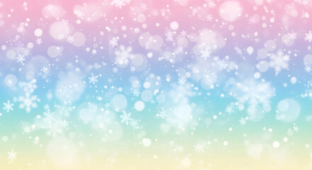 Obraz premium Winter Wonderland Abstract: A pastel rainbow sky is adorned with delicate snowflakes, creating a dreamy and ethereal ambiance perfect for the winter season and winter holidays.