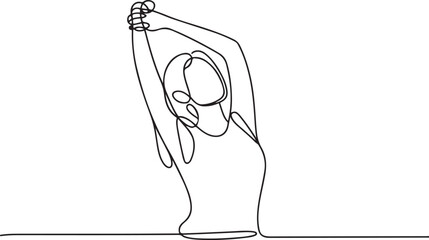 Continuous line art or One Line Drawing of a woman stretching arms is relaxing picture. one line Icon drawing with white background © Nargis