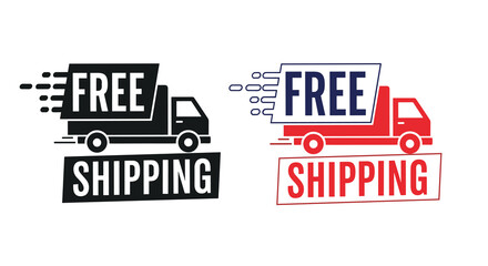 Free Shipping Truck Icons Delivering E-commerce Orders: Fast Delivery Transport Symbols for Online Shopping Retail Business Promotion and Marketing Graphics, Express Service, Isolated Vector Illustrat
