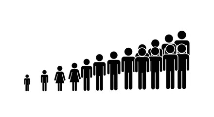 Growing Population Pictogram Chart: Ascending People Icons Illustrating Growth, Progression and Development for Demographics, Business Expansion and Generational Changes. Upward Trend, Success, Advanc