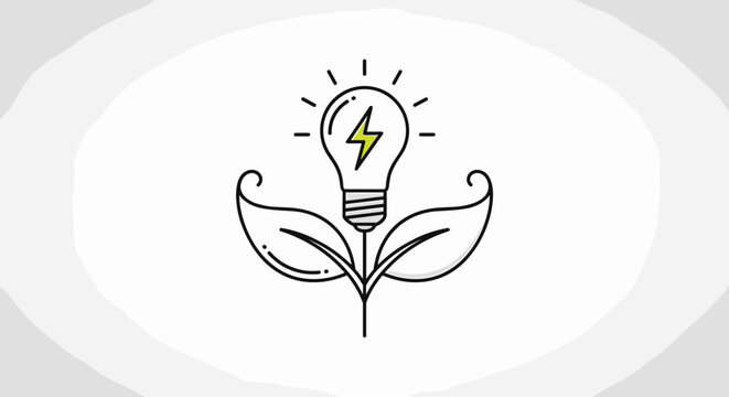 Sustainable Innovation Concept: Lightbulb Plant Growing on White Background for Eco-Friendly Solutions, Depicting Alternative Energy Sources, Business Ventures, Modern Technology, Clean Resources, and