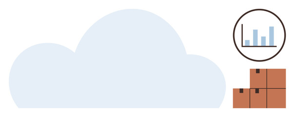 Cloud element connected with bar chart and stacked boxes. Ideal for technology, logistics, analytics, warehouse, e-commerce, inventory, business strategy. A simple flat metaphor