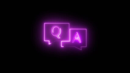 glowing neon Q&A chat bubbles on a dark background, representing communication, online discussion, support, messaging, customer service, FAQ and digital conversation.”