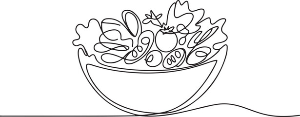 Continuous Line Drawing of a Fresh Salad Bowl. line icon-continuous line drawing. one line Icon drawing with white background