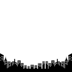 Fototapeta premium Black Cityscape Silhouette — Urban Buildings with Window Lights Flat Vector